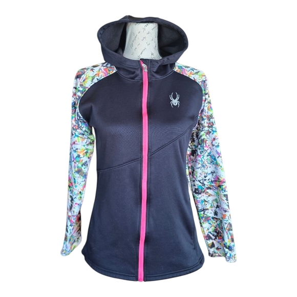 Spyder Girls Crush Black Kaleidoscope Print Hoodie Zip Jacket 18 - Picture 1 of 8